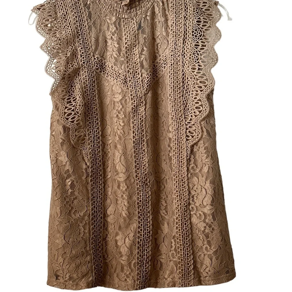 Cable & Gauge Lace Brown Sleeves Top Small BNWT